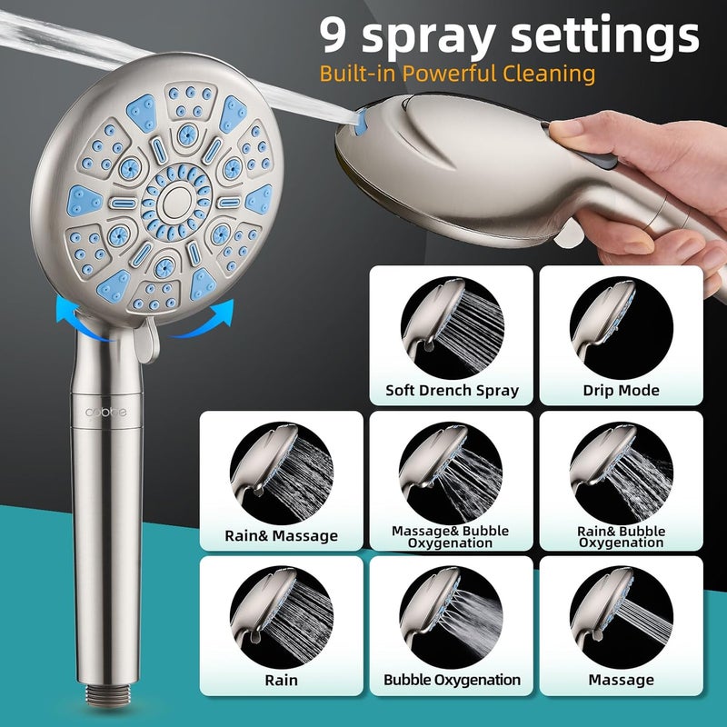 Cobbe 12 Inch All Metal 3-Way Rain Shower Head, High Pressure Shower Head, Dual Shower Heads with Handheld Spray Combo - 9 Spray Filtered Shower Head, Brushed Nickel - Image 2